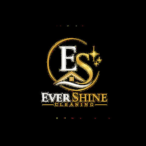 Ever Shine Cleaning logo featuring gold and white text with a house icon and decorative flourishes on black background