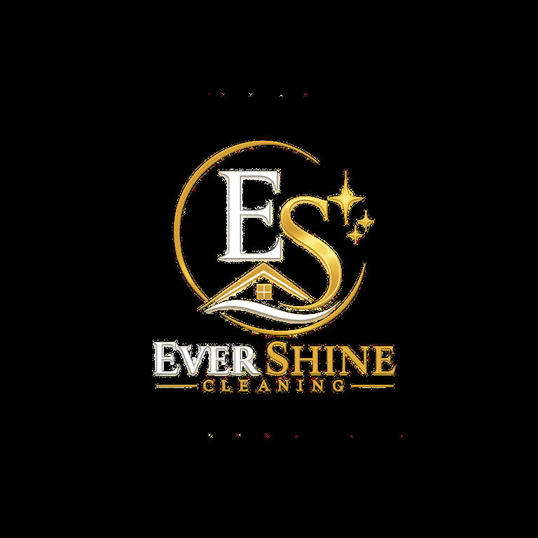 Ever Shine Cleaning logo featuring gold and white text with a house icon and decorative flourishes on black background